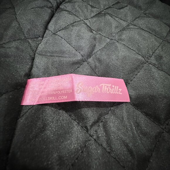 Sugar Thrillz Black & Pink Brocade Faux Fur A-Line Trench Coat - Picture 8 of 10